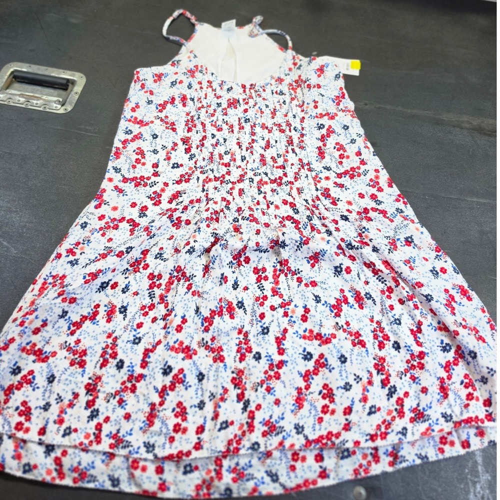 Time and Tru Floral Halter Dress Red Blue White Pleated Sleeveless Small 4-6